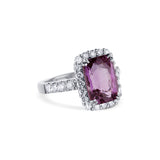 18K White Gold Purple Sapphire Cushion Diamond Halo & Shank