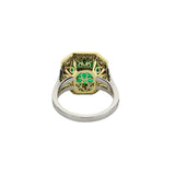 Platinum & 18K Yellow Gold Emerald Diamond Halo Ring