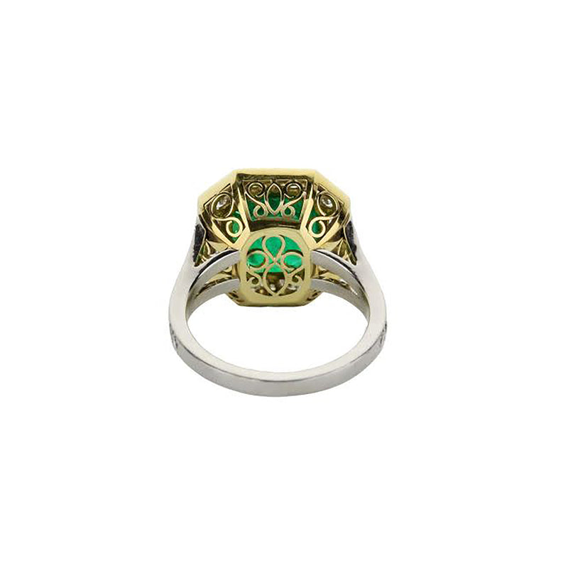 Platinum & 18K Yellow Gold Emerald Diamond Halo Ring