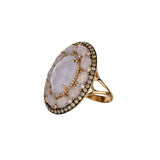 18K Rose Gold Moonstone, Diamond, & Champagne Diamond Oval Ring
