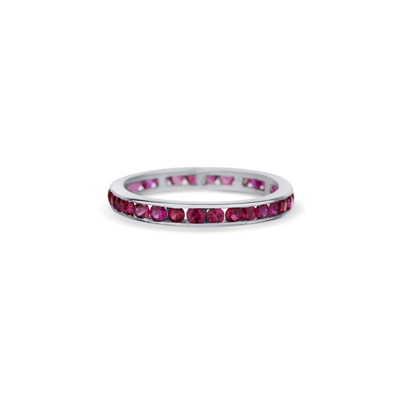 Platinum Princess-Cut Ruby Channel Eternity Band