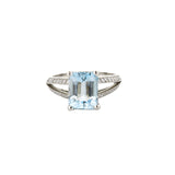 Platinum Emerald Cut Aquamarine Diamond Ring