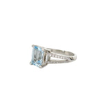 Platinum Emerald Cut Aquamarine Diamond Ring
