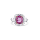 Custom Natural Modified Cushion Pink Sapphire Diamond Halo Ring