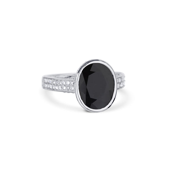 18K White Gold Dark Sapphire Diamond Ring