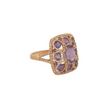 14K Rose Gold Purple Amethyst & Diamond Cushion Platform Ring