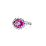 18K White Gold Wide-Set Oval Pink Sapphire Diamond Halo Ring