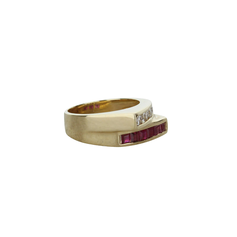 Geometric Ruby And Diamond Band Ring