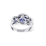 18K White Gold Blue Sapphire Three Stone Diamond Engagement Ring