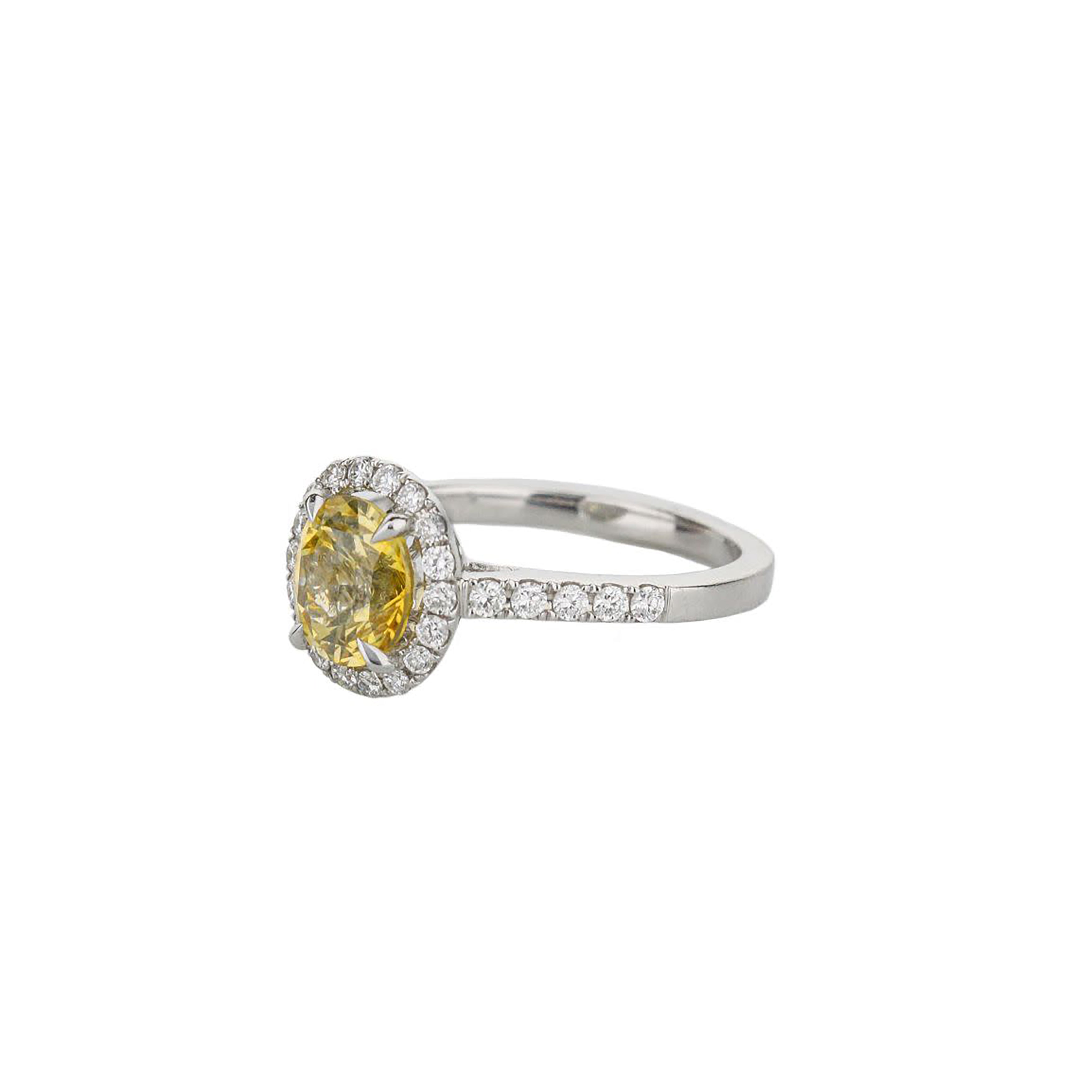 18K White Gold Yellow Sapphire Oval Diamond Halo Ring