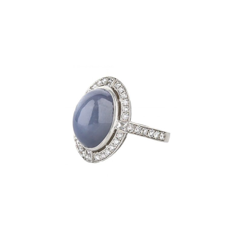 Custom 18K White And Rose Gold Star Blue Sapphire Diamond Ring