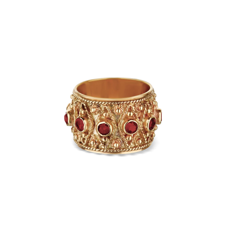 Garnet Yellow Gold Band