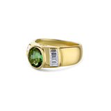 18K Yellow Gold Peridot Bezel Set Baguette Diamond Ring