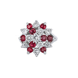 14K White Gold Ruby Diamond Prong Set Cocktail Ring