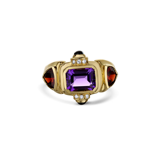 Retro Amethyst Garnet Iolite Ring