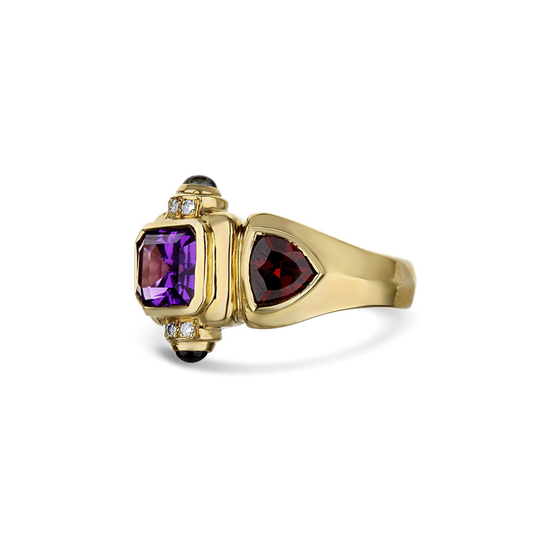 Retro Amethyst Garnet Iolite Ring