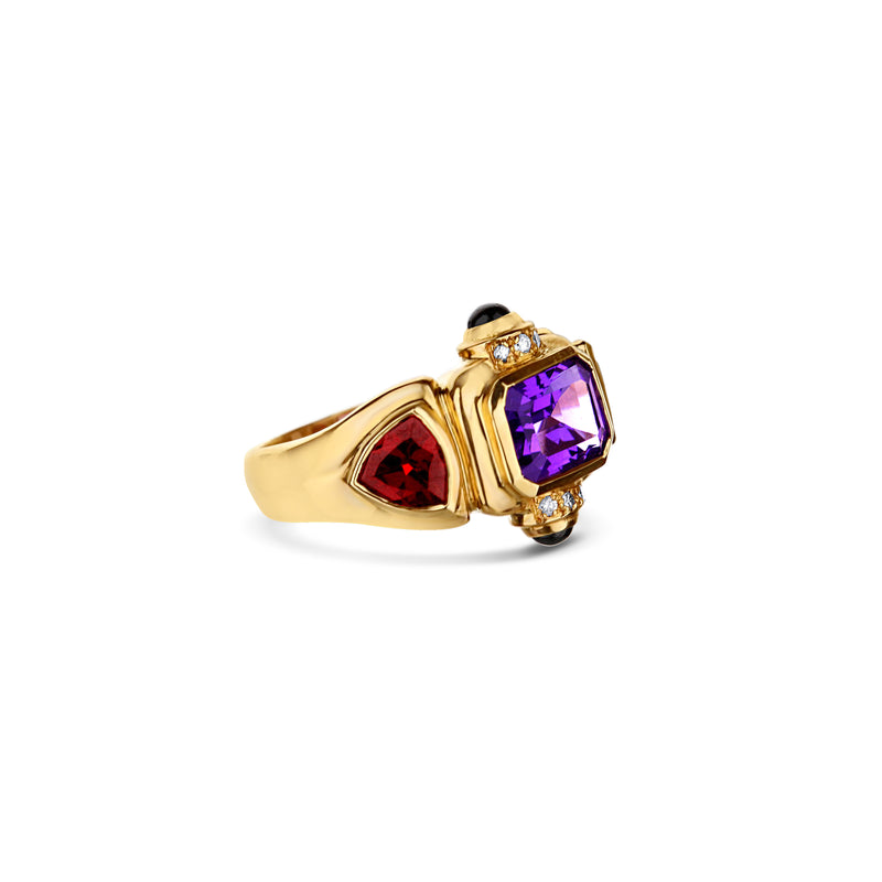 Retro Amethyst Garnet Iolite Ring