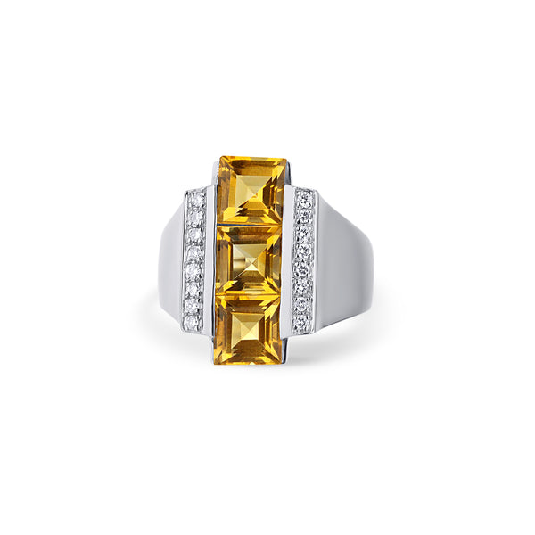 14K White Gold Citrine And Diamond Ring