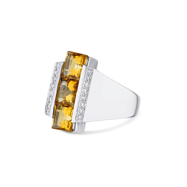 14K White Gold Citrine And Diamond Ring