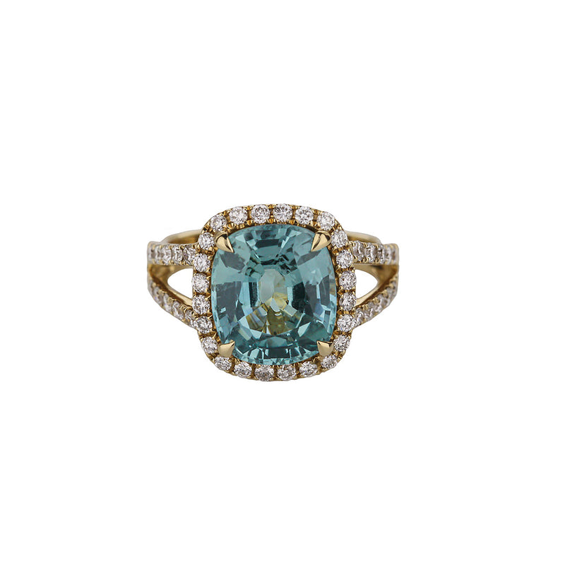 18K Yellow Gold Green Blue Sapphire Diamond Ring