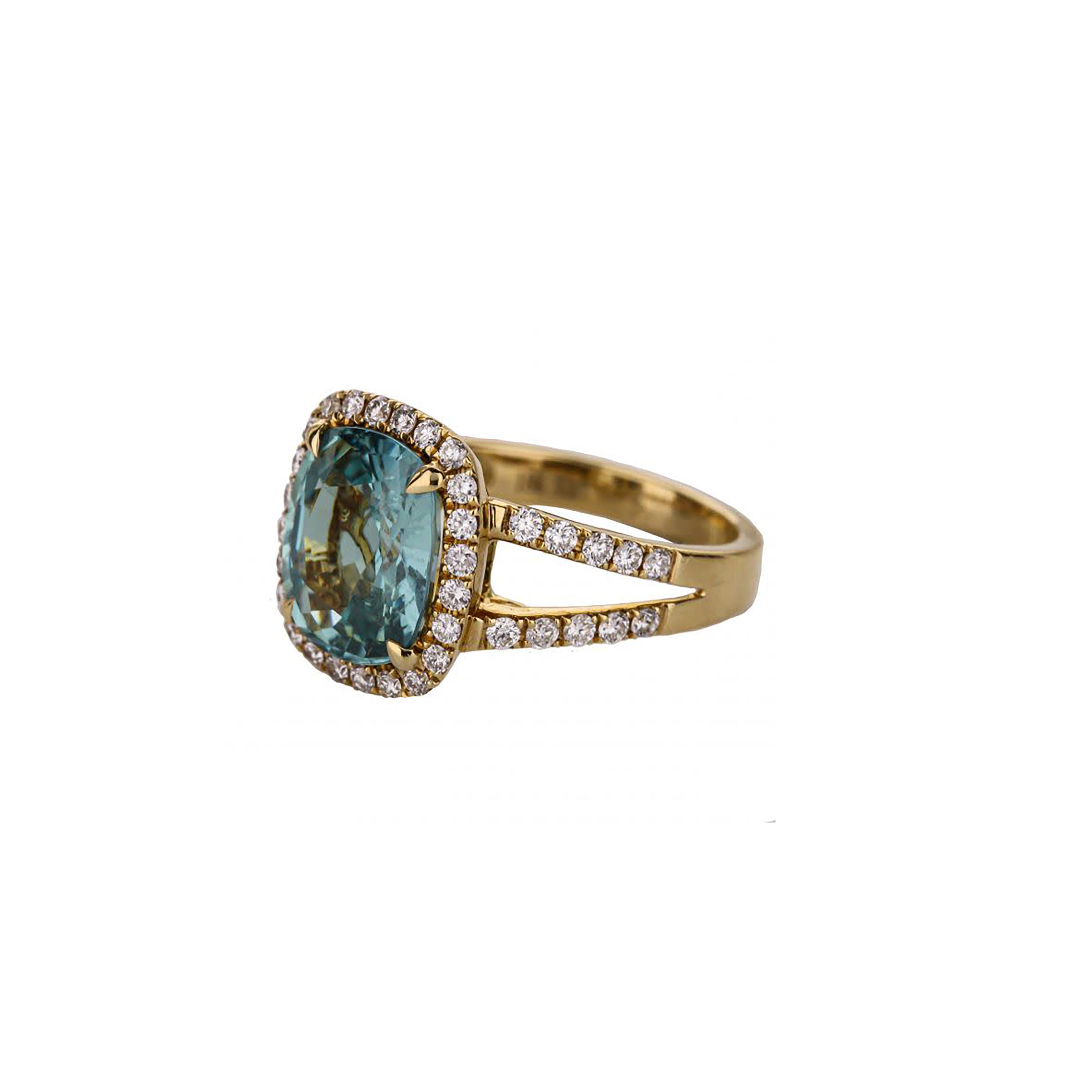 18K Yellow Gold Green Blue Sapphire Diamond Ring
