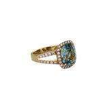 18K Yellow Gold Green Blue Sapphire Diamond Ring