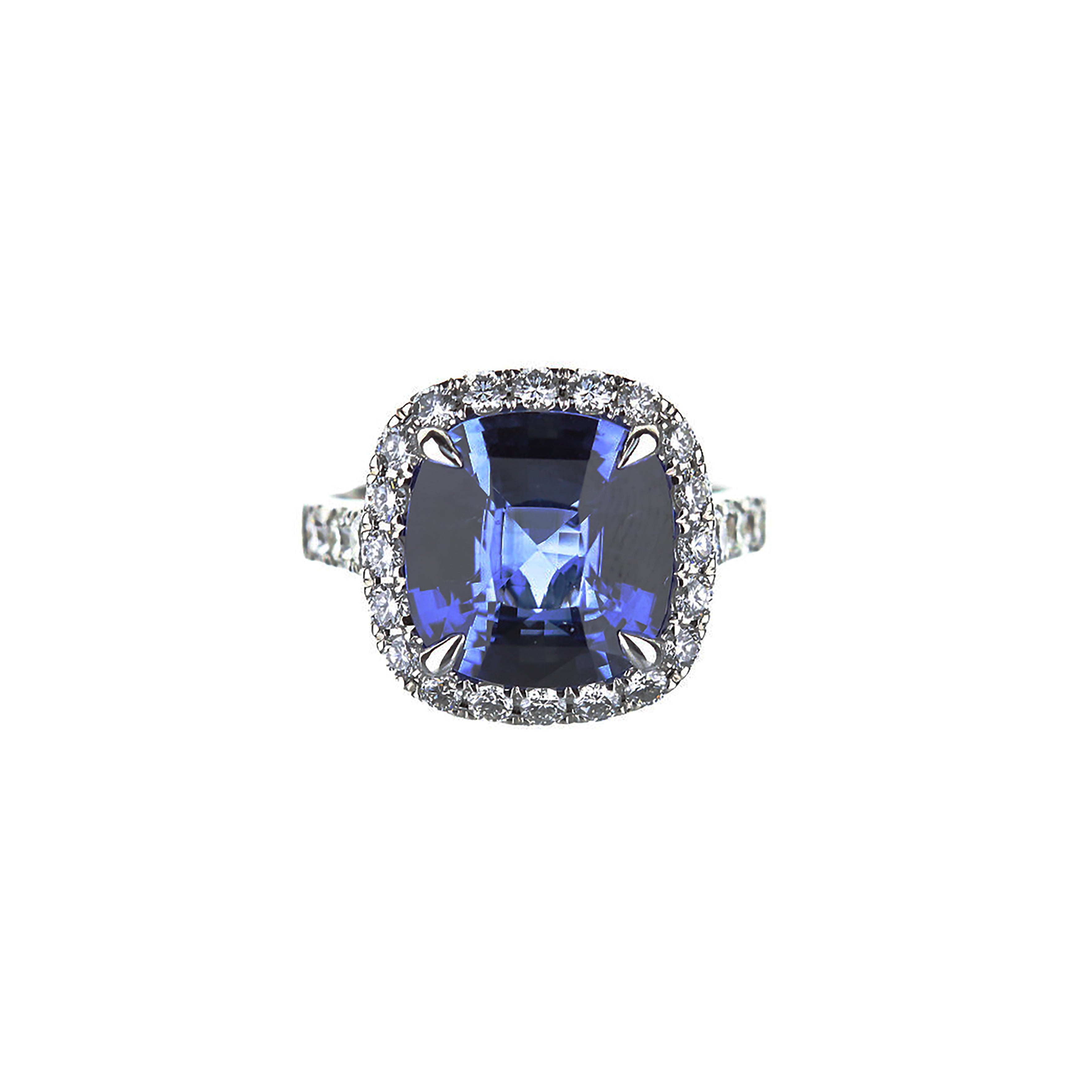 14K White Gold Oval Blue Sapphire and Diamond Halo Ring 1.38 Carats -  Moriartys Gem Art