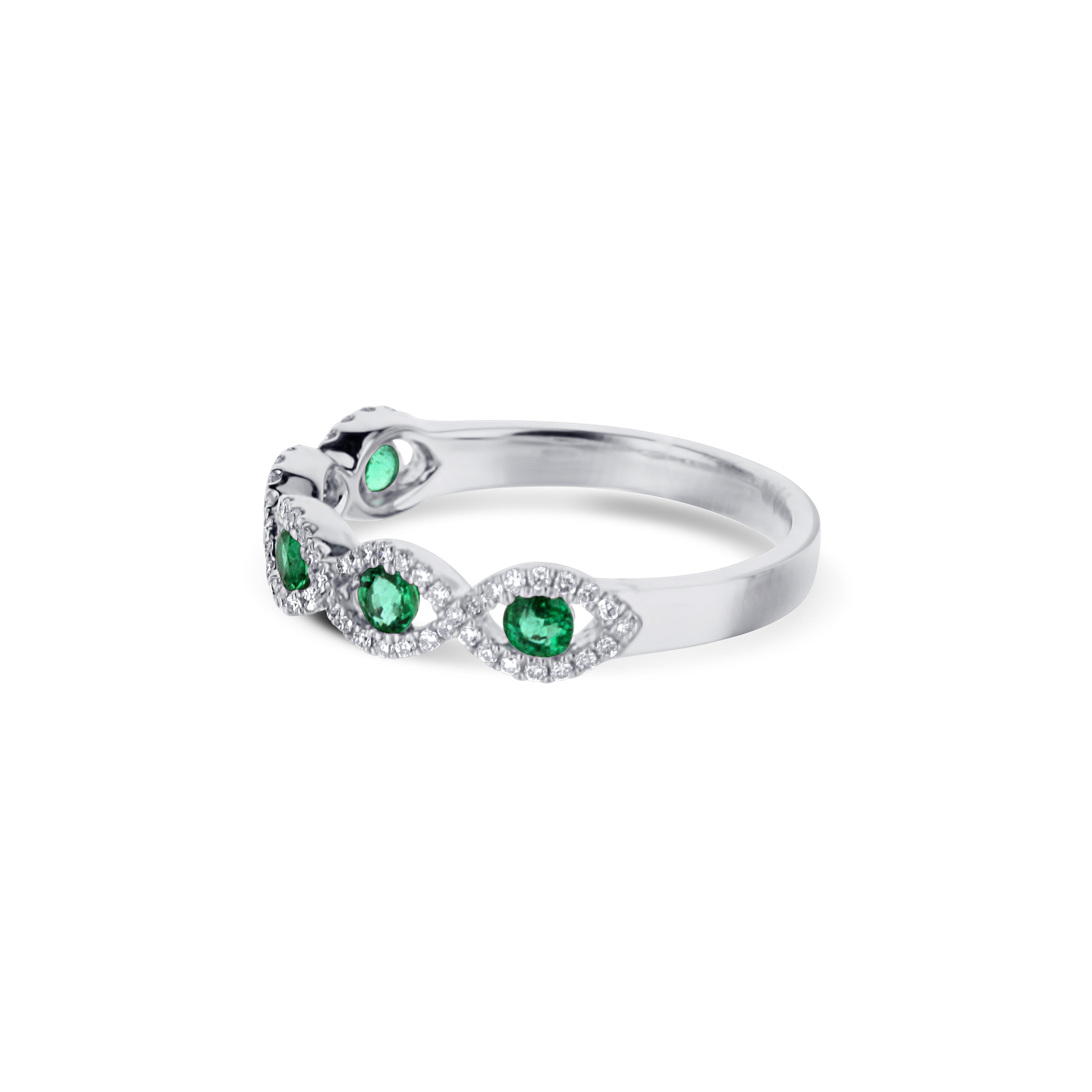 18K White Gold Ribbon Design Emerald Ring