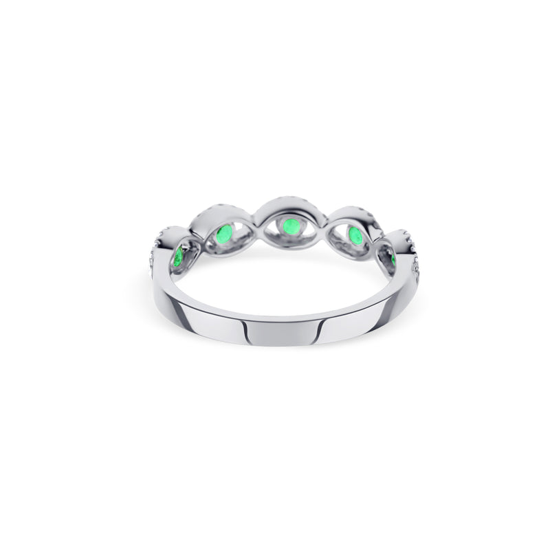 18K White Gold Ribbon Design Emerald Ring