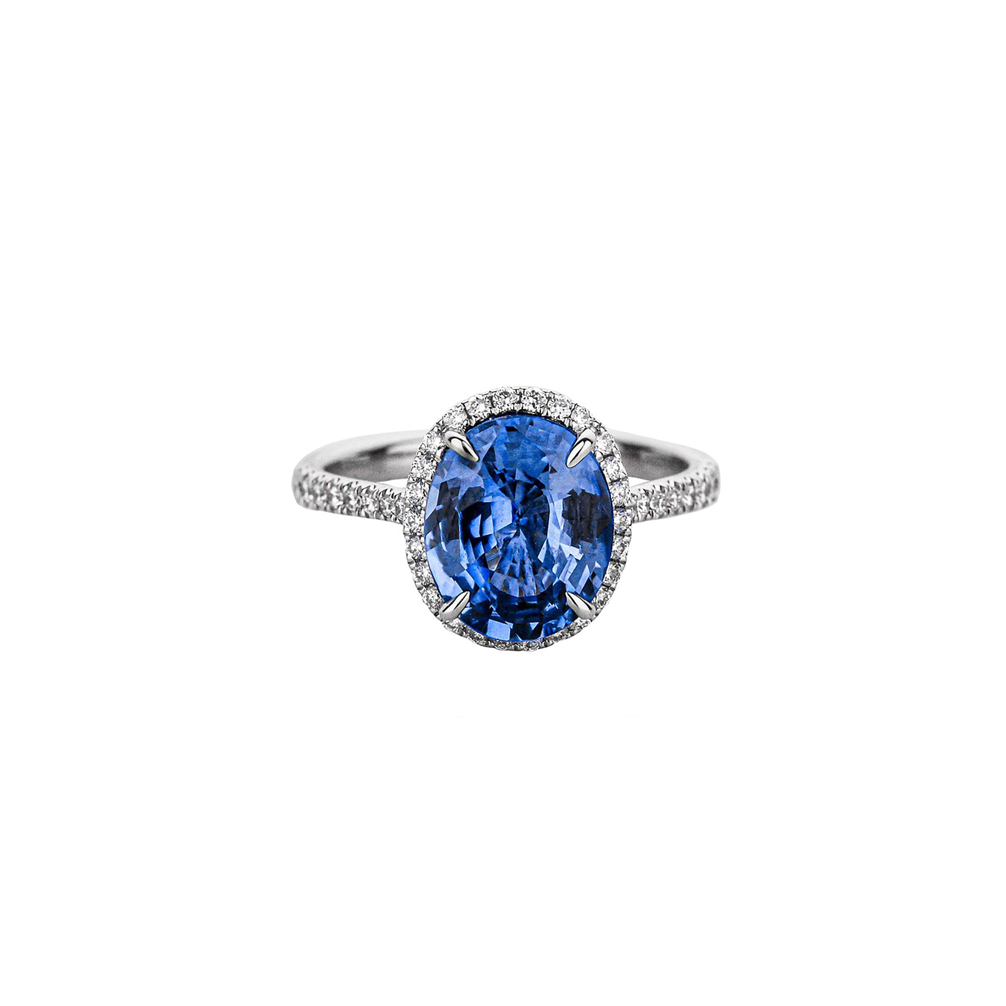 NEW 18K buy WT Gold Blue Sapphire Halo Ring