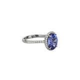 18K White Gold Oval Blue Sapphire In Thin Diamond Halo Ring