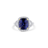 18K White Gold Cushion Cut Blue Sapphire Diamond Halo Engagement Ring