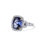 18K White Gold Cushion Cut Blue Sapphire Diamond Halo Engagement Ring