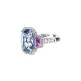 Blue Sapphire Platinum Engagement Ring With Diamond Halo And Pink Sapphire Accents