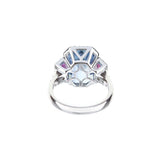 Blue Sapphire Platinum Engagement Ring With Diamond Halo And Pink Sapphire Accents