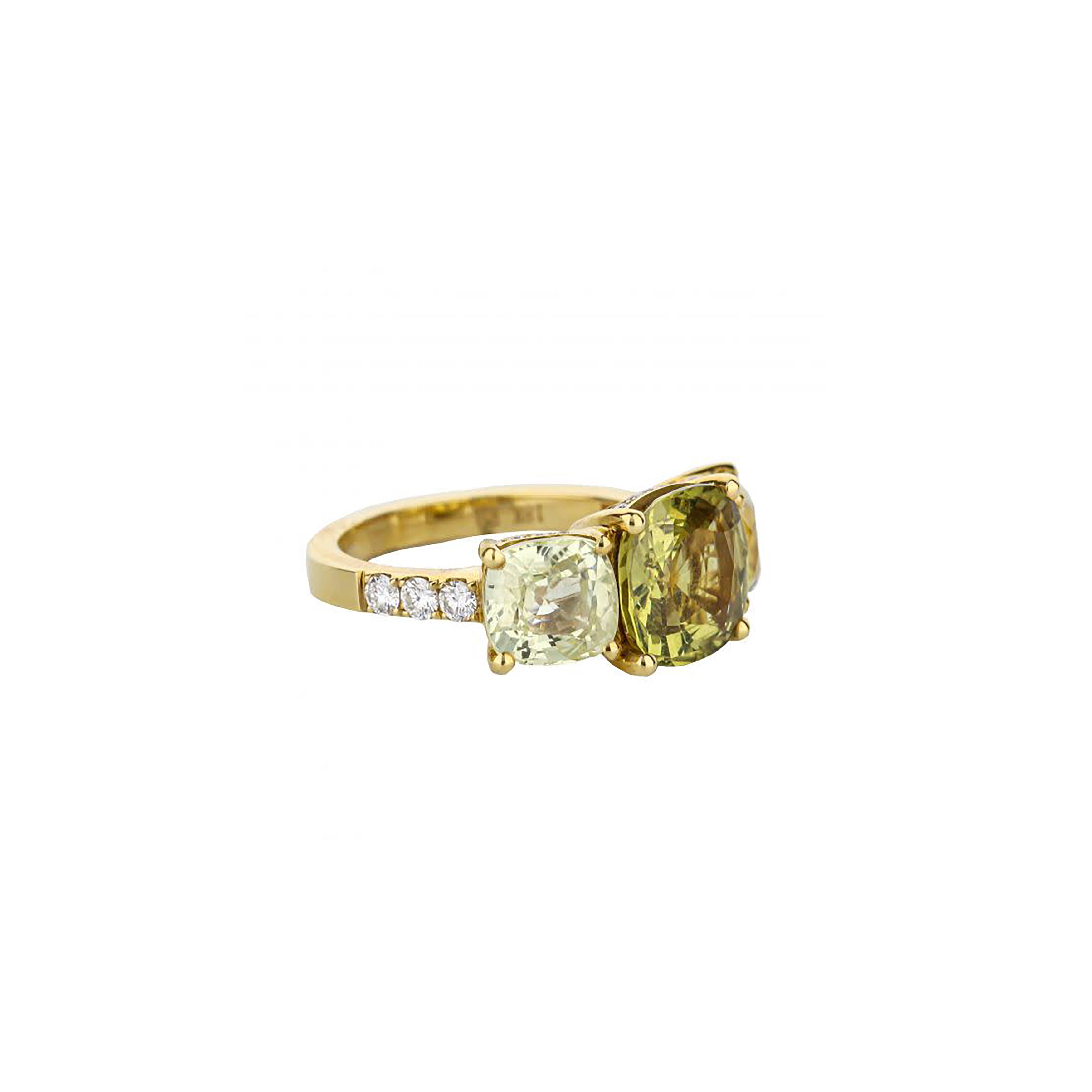 18K Yellow Gold Green And Yellow Sapphire And Diamond Ring