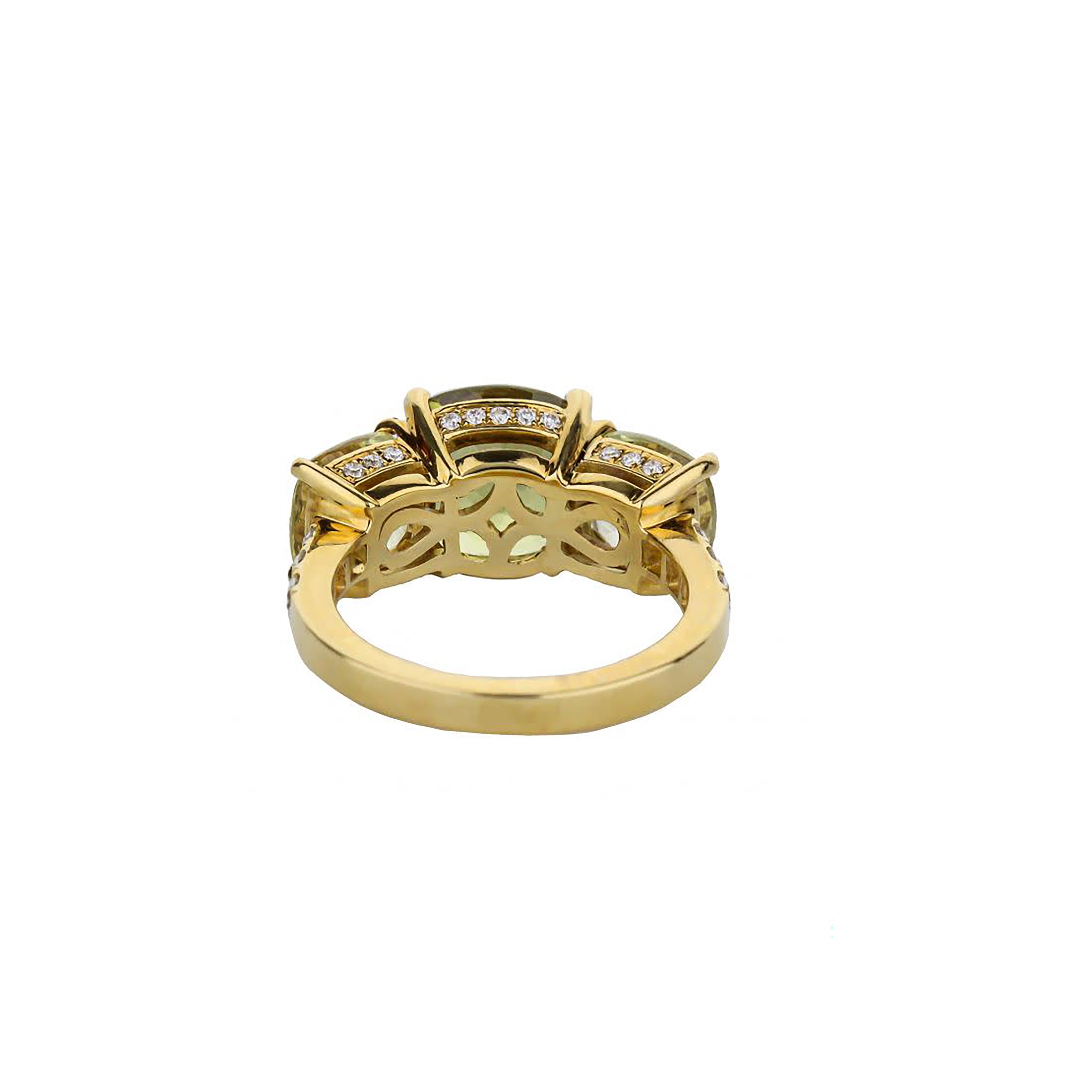 18K Yellow Gold Green And Yellow Sapphire And Diamond Ring