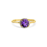 14K Yellow Gold Amethyst Center Stone With Diamond Halo Ring