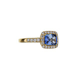 18K Yellow Gold Blue Sapphire Ring With Diamond Halo