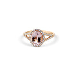 14K Rose Gold Oval Cut Morganite Ring With Diamond Halo