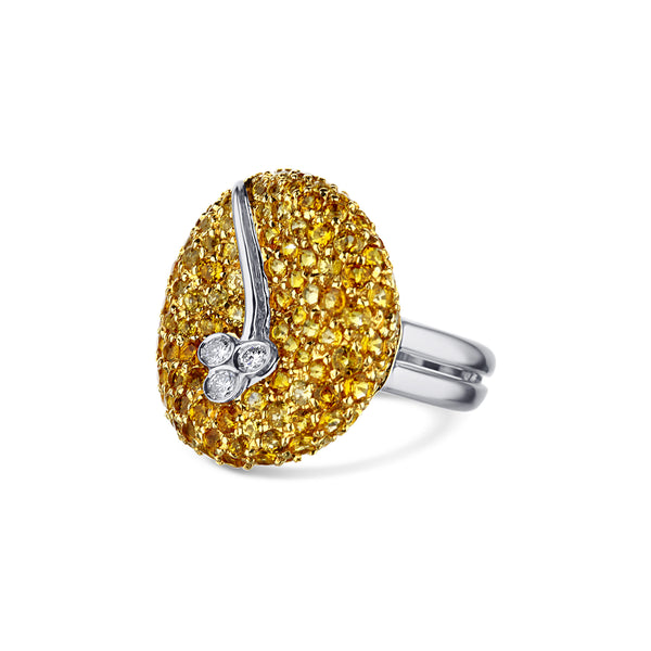18K Two Tone Yellow Sapphire Pave Set Ring With Split Shank