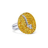18K Two Tone Yellow Sapphire Pave Set Ring With Split Shank