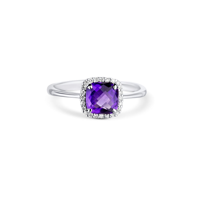 14K White Gold Amethyst Cushion Cut Halo Ring