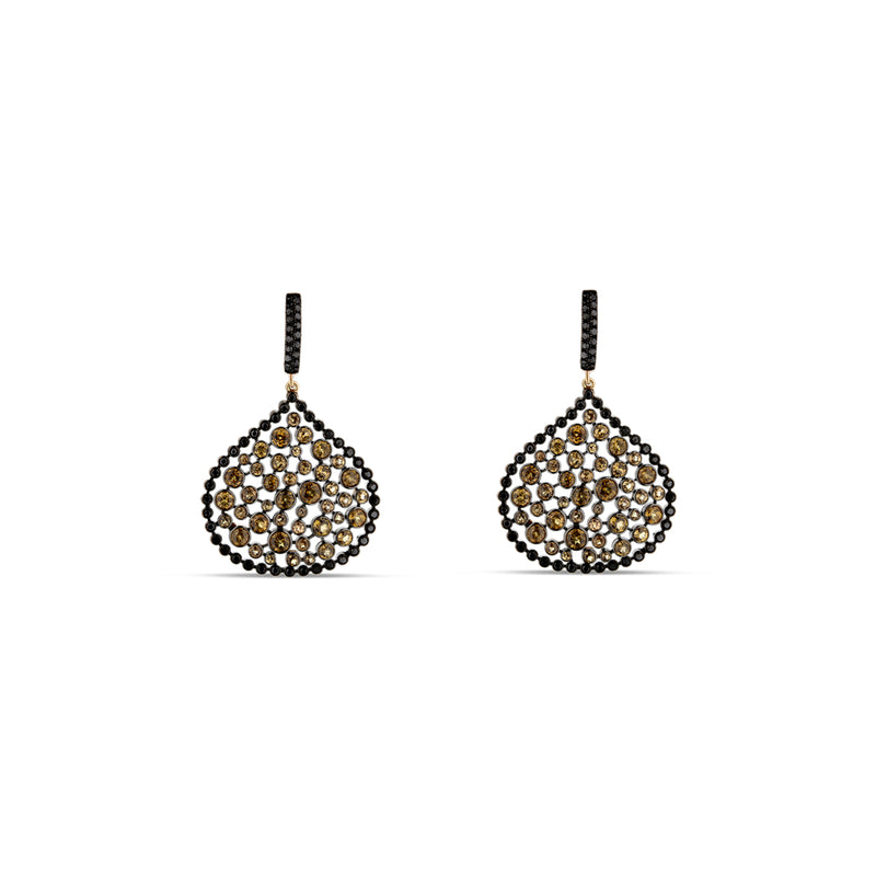 14K Rose Gold Black Diamond And Garnet Chocolate Kiss Dangle Earrings