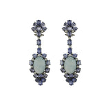 18K White Gold With Black Rhodium-Plated Blue Sapphire, Diamond, & Aquamarine Dangle Earrings