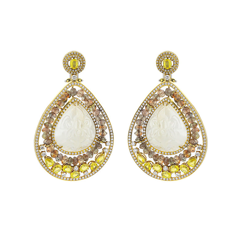 18K Yellow Gold Yellow Sapphire And Chocolate Spinel Earrings