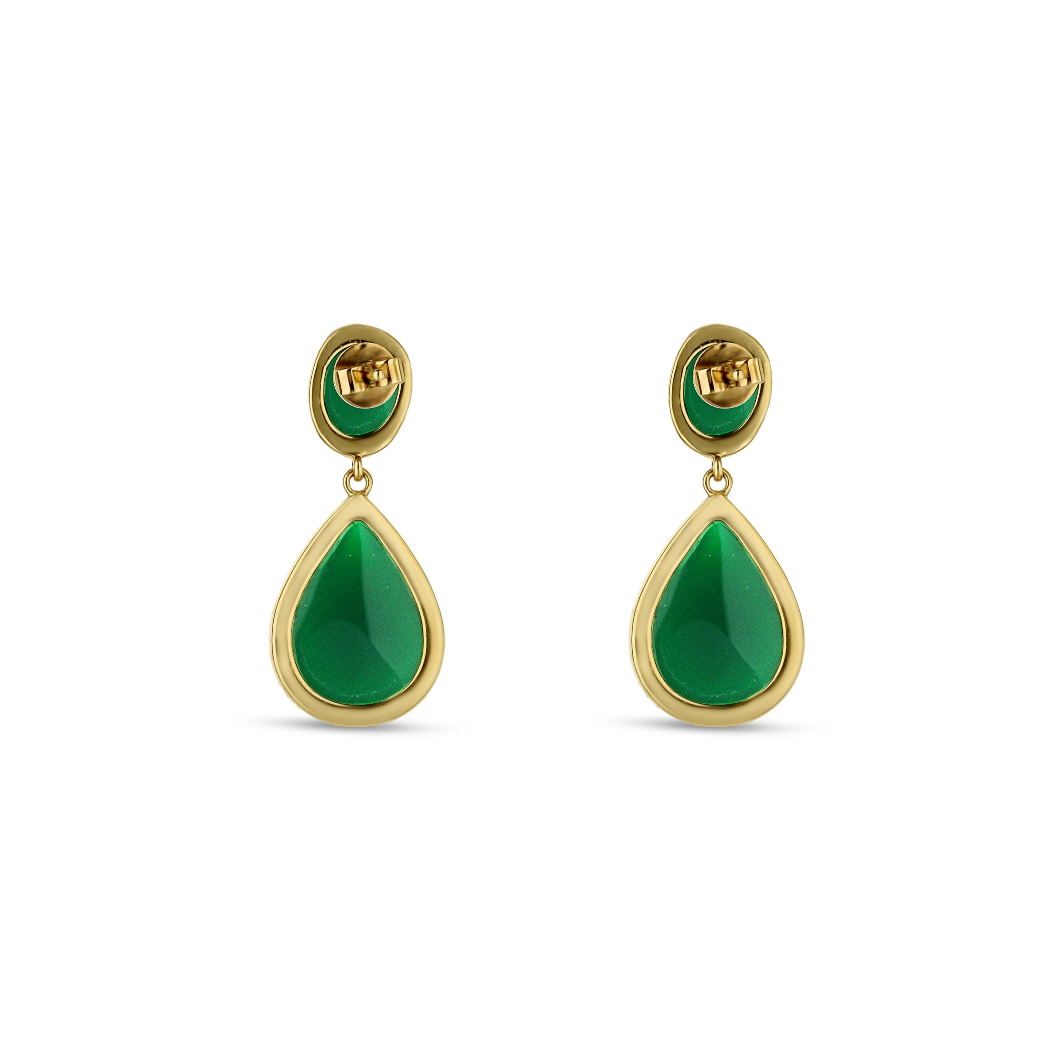 14K Yellow Gold Green Agate Slices With Round Diamond Halo Earrings