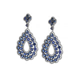 14K White Gold Diamond Blue Sapphire Pear-Drop Earrings