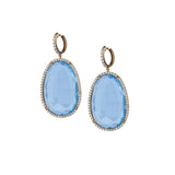 14K Rose Gold Faceted Oval Blue Topaz Diamond Halo Dangle Earrings