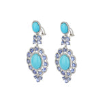 18K White Gold Oval Cabochon Turquoise & Faceted Tanzanite Diamond Dangle Earrings
